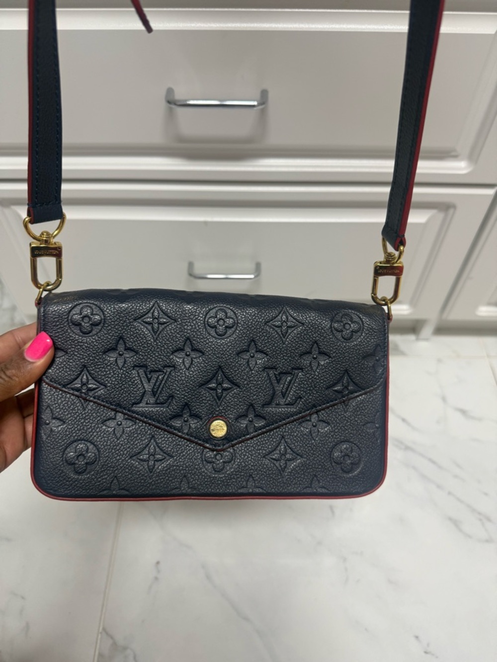 Louis Vuitton Navy Felicie Crossbody with Red Trim and Gold Hardware - Picture 2 of 10